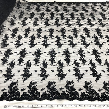 Corded Bridal Lace Fabric Embroidered on 100% Polyester Net Mesh | Lace USA - 96916W-7