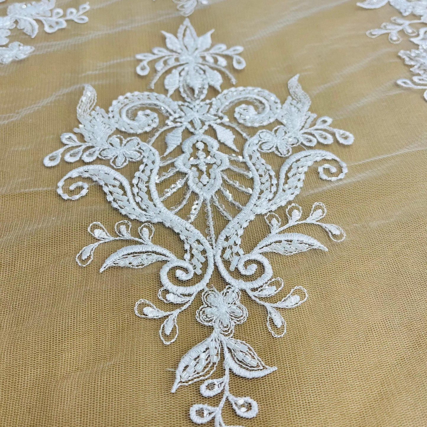 Beaded Lace Fabric Embroidered on 100% Polyester Net Mesh | Lace USA - GD-12186-3