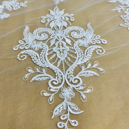 Beaded Lace Fabric Embroidered on 100% Polyester Net Mesh | Lace USA - GD-12186-3