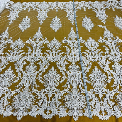 Corded Bridal Lace Fabric Embroidered on 100% Polyester Net Mesh | Lace USA - 97136W-5