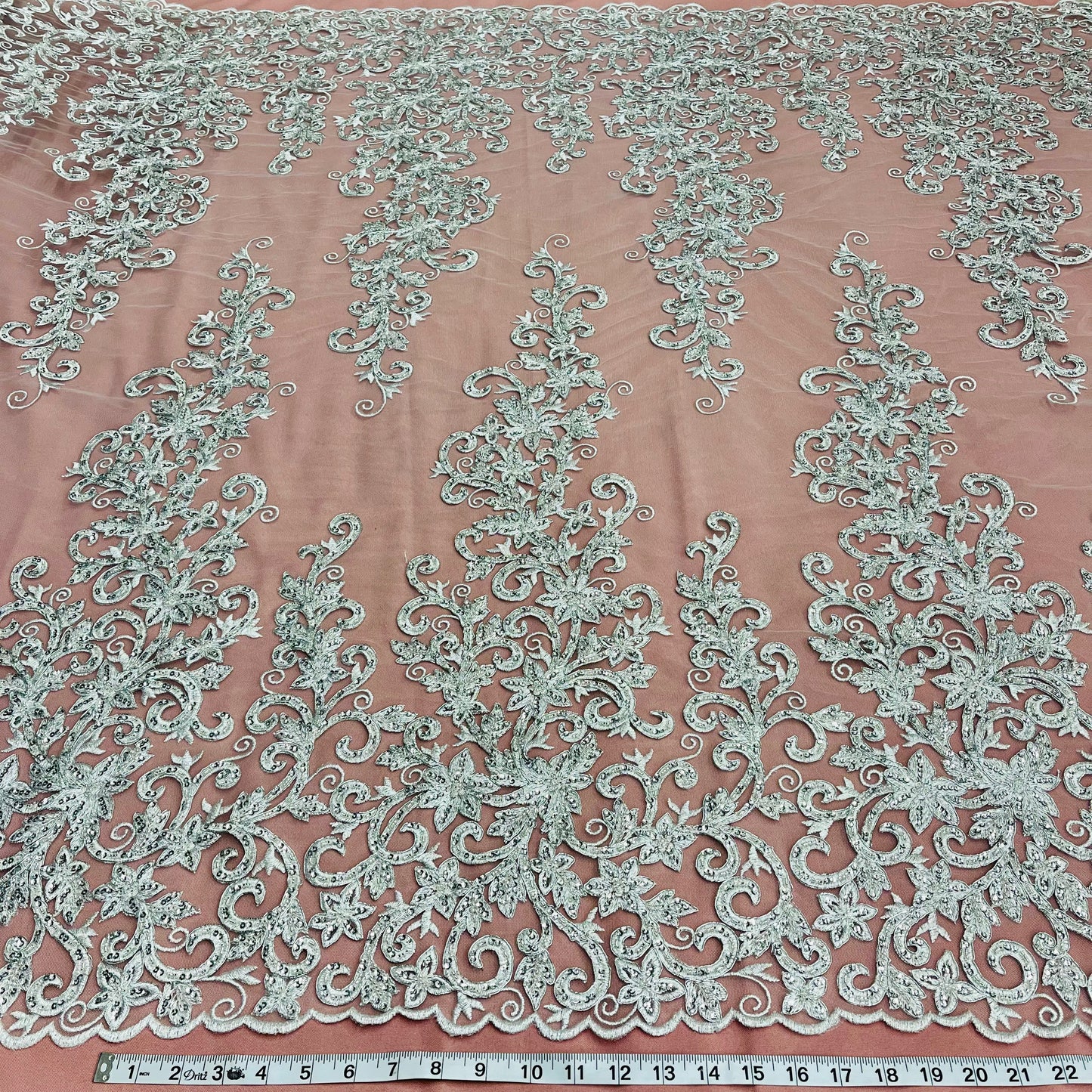 Beaded & Corded Bridal Fabric Lace Embroidered on 100% Polyester Net Mesh | Lace USA - 97219W-HB-6