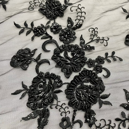 Beaded & Sequined Lace Fabric Embroidered on 100% Polyester Net Mesh | LaceUSA - 41895W-BP Black-2