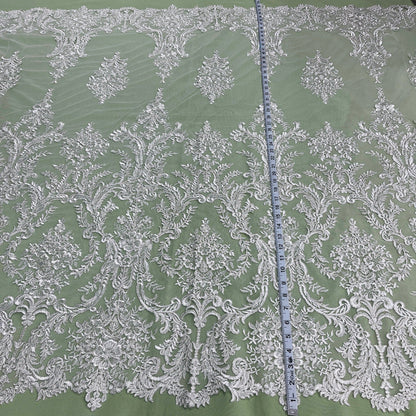 Corded Bridal Lace Fabric Embroidered on 100% Polyester Net Mesh | Lace USA - 97136W-7