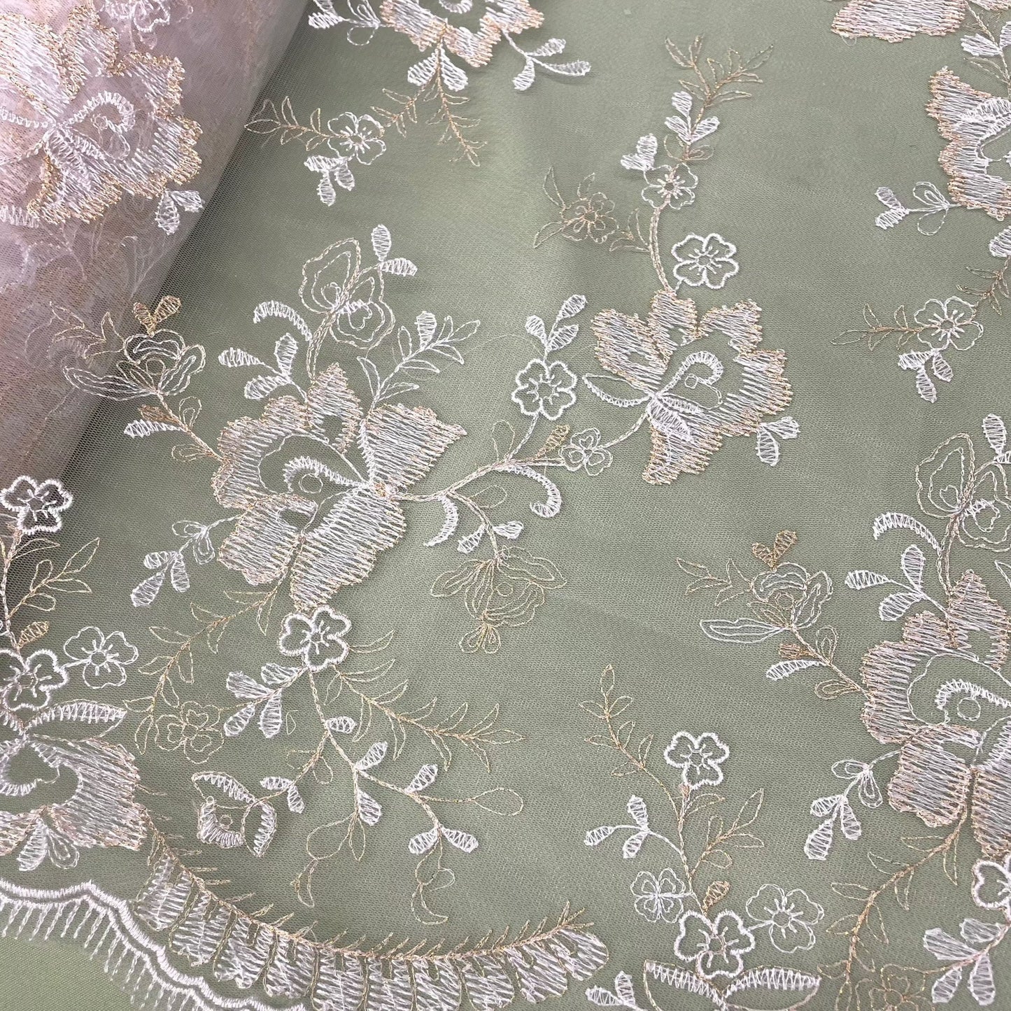 Lace Fabric Embroidered on 100% Polyester Net Mesh | Lace USA - 42092W-1
