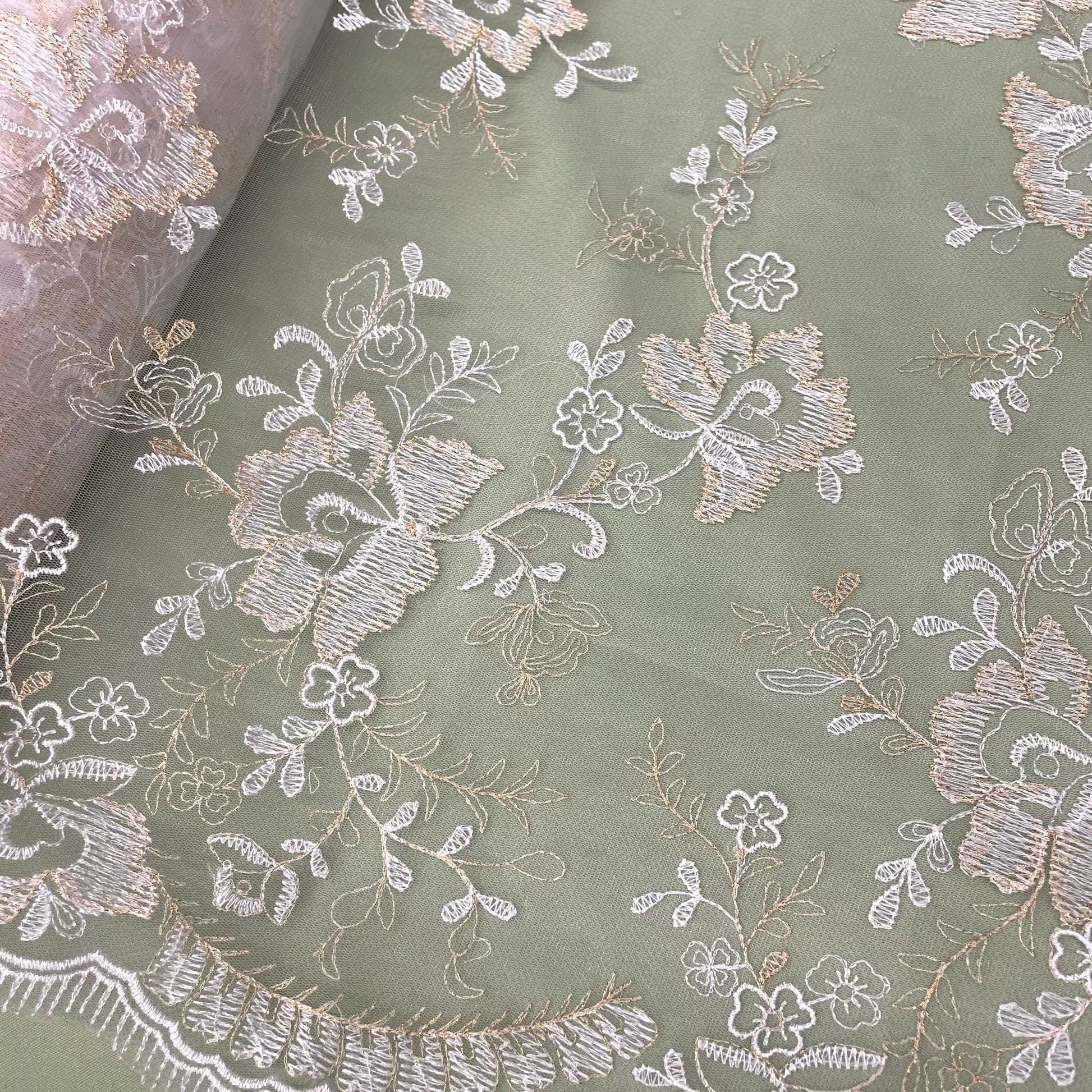 Lace Fabric Embroidered on 100% Polyester Net Mesh | Lace USA - 42092W-1