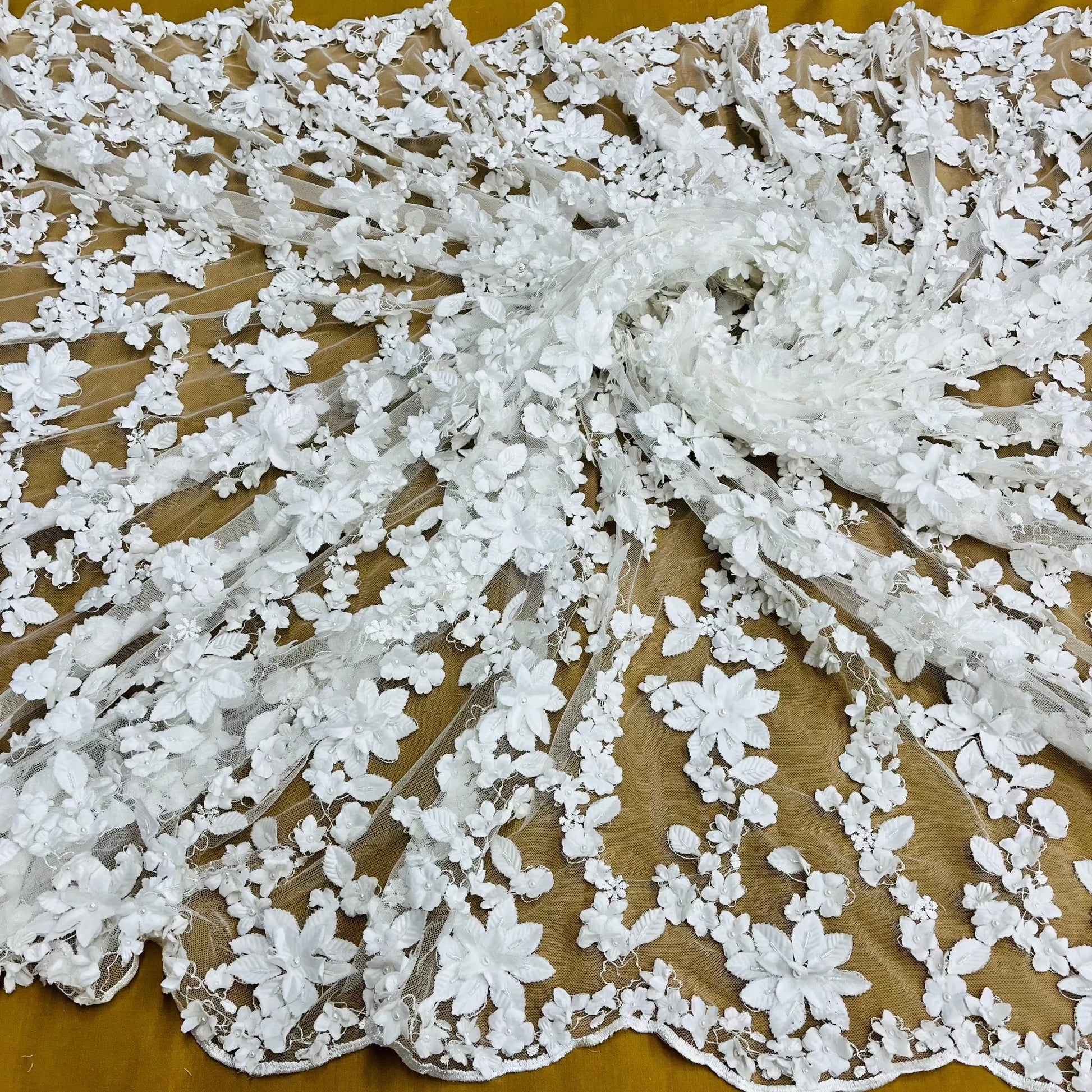 Beaded 3D Floral Lace Fabric Embroidered on 100% Polyester Net Mesh | Lace USA - GD-127-1