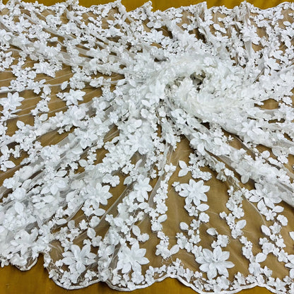 Beaded 3D Floral Lace Fabric Embroidered on 100% Polyester Net Mesh | Lace USA - GD-127-1