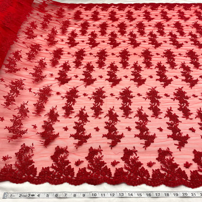 Corded Bridal Lace Fabric Embroidered on 100% Polyester Net Mesh | Lace USA - 96916W-6