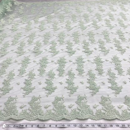 Corded Bridal Lace Fabric Embroidered on 100% Polyester Net Mesh | Lace USA - 96916W-4