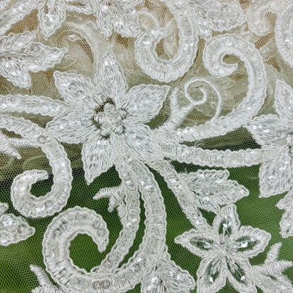 Beaded & Corded Bridal Fabric Lace Embroidered on 100% Polyester Net Mesh | Lace USA - 97219W-HB-3