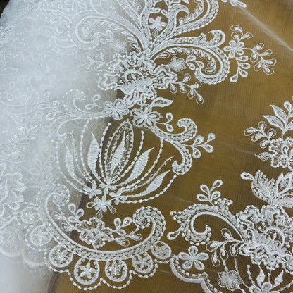 Beaded Lace Fabric Embroidered on 100% Polyester Net Mesh | Lace USA - GD-12186-4