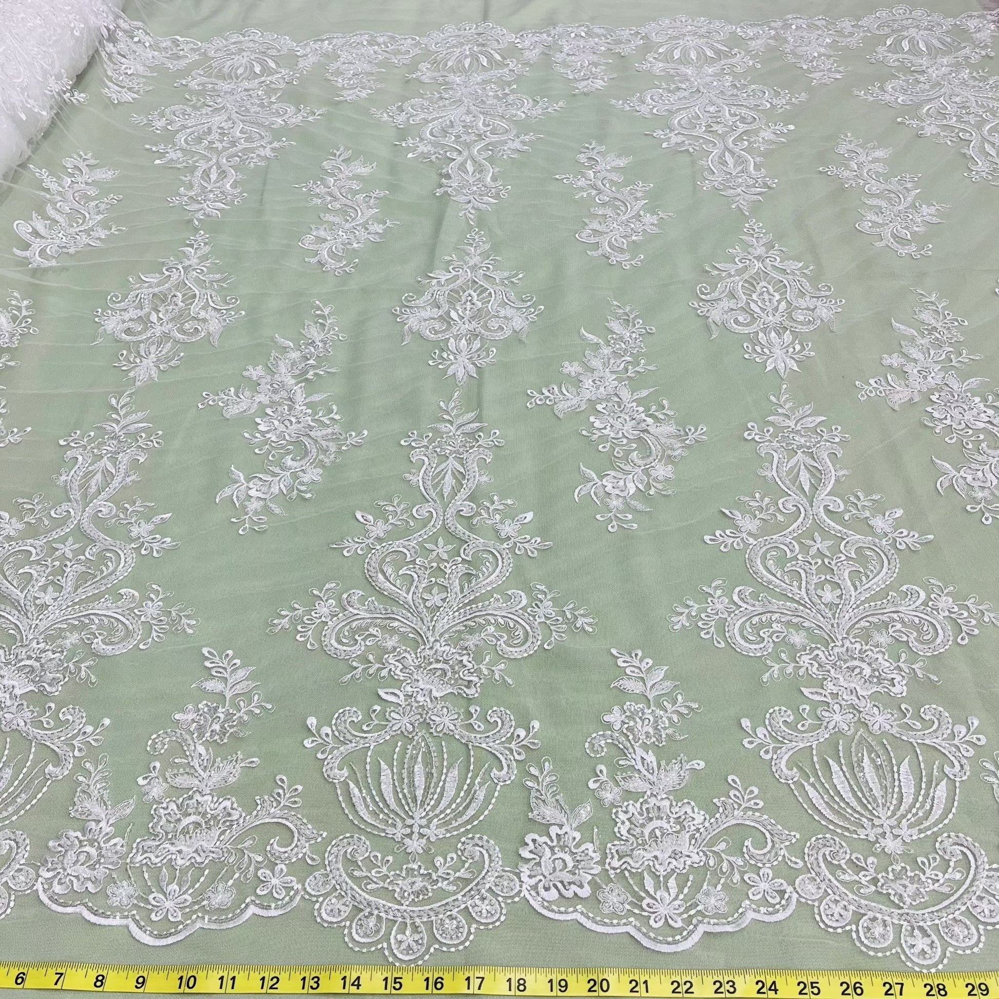 Beaded Lace Fabric Embroidered on 100% Polyester Net Mesh | Lace USA - GD-12186-5