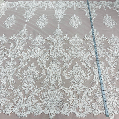 Corded Bridal Lace Fabric Embroidered on 100% Polyester Net Mesh | Lace USA - 97136W-6