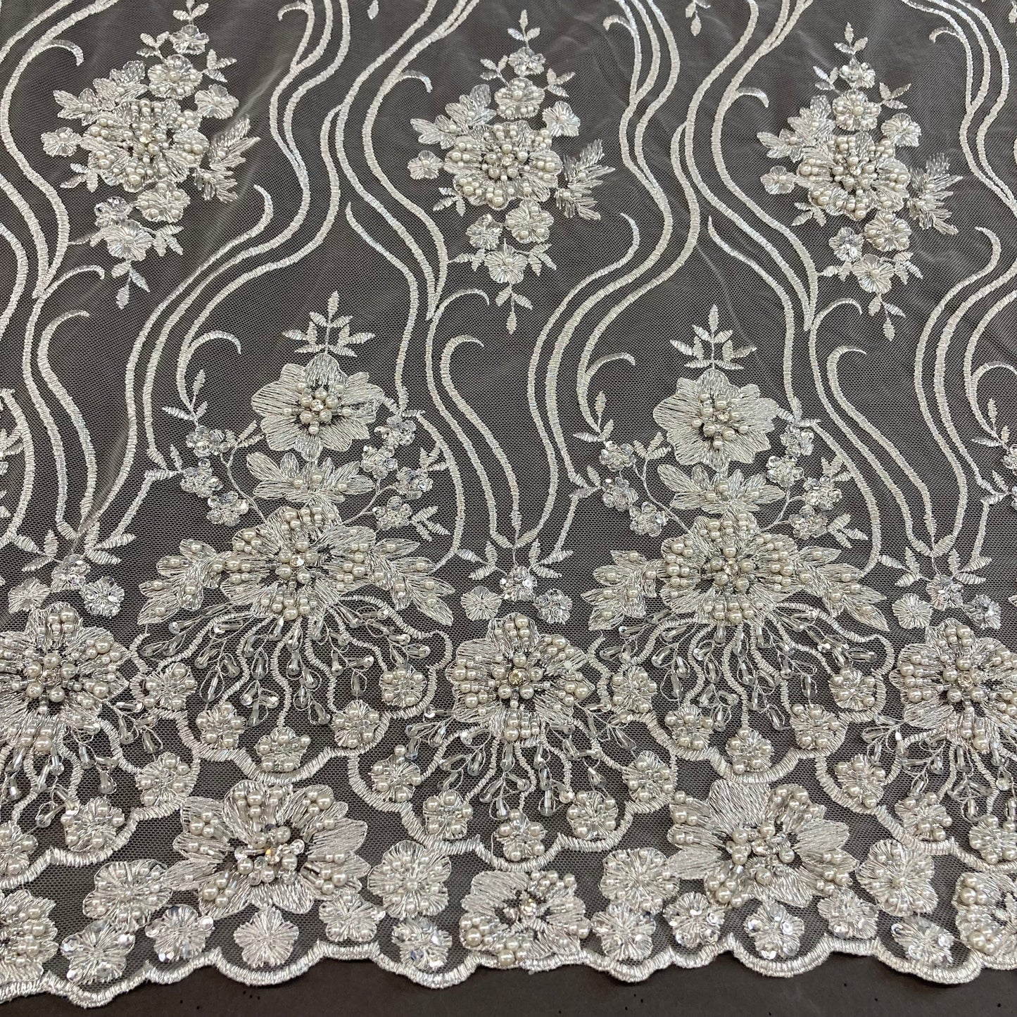 Beaded Lace Fabric Embroidered on 100% Polyester Net Mesh | Lace USA - GD-18615-6